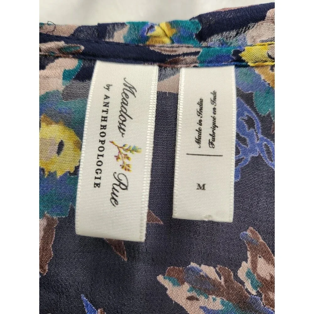 Meadow Rue by Anthropologie‎ Womens Peasant Top Medium Blue Floral Embroidered